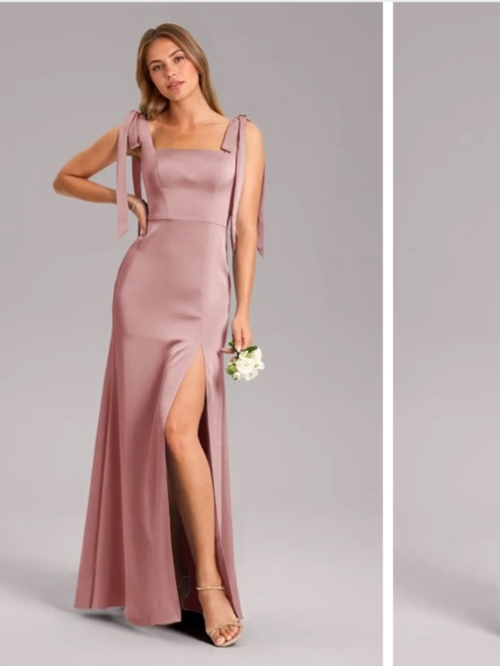 Azazie Frostine Stretch - Dusty Rose - A-Line Bow - Stretch Satin Dress